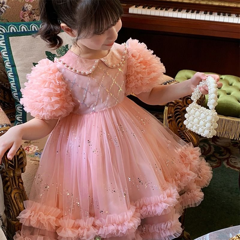 女童夏裝連衣裙2023新款洋氣兒童泡泡袖公主裙小女孩禮服蓬蓬裙子