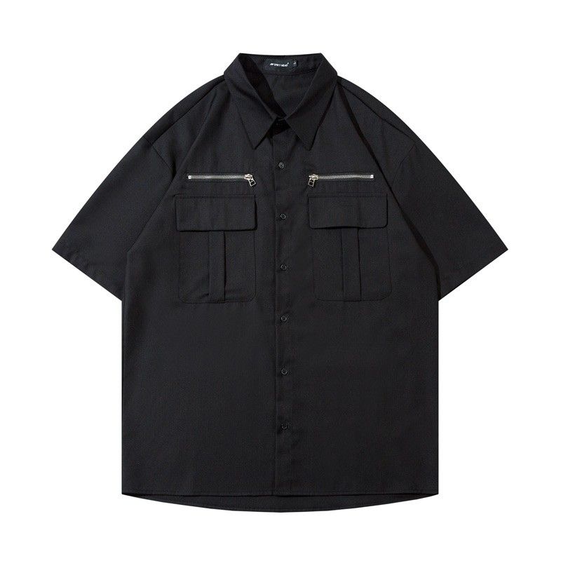 Hong Kong style Japanese tooling short-sleeved shirt boys summer American niche loose casual high street trendy brand shirt jacket