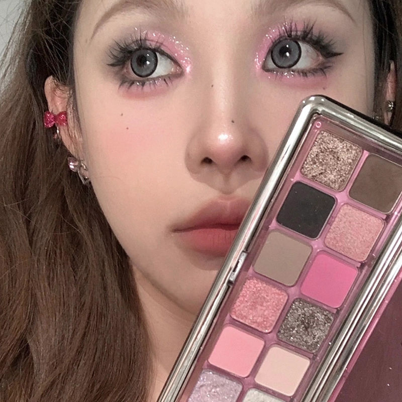 粉墨小煙熏撞色眼妝美式復古芭比辣妹千禧眼影盤啞光珠光閃粉平價