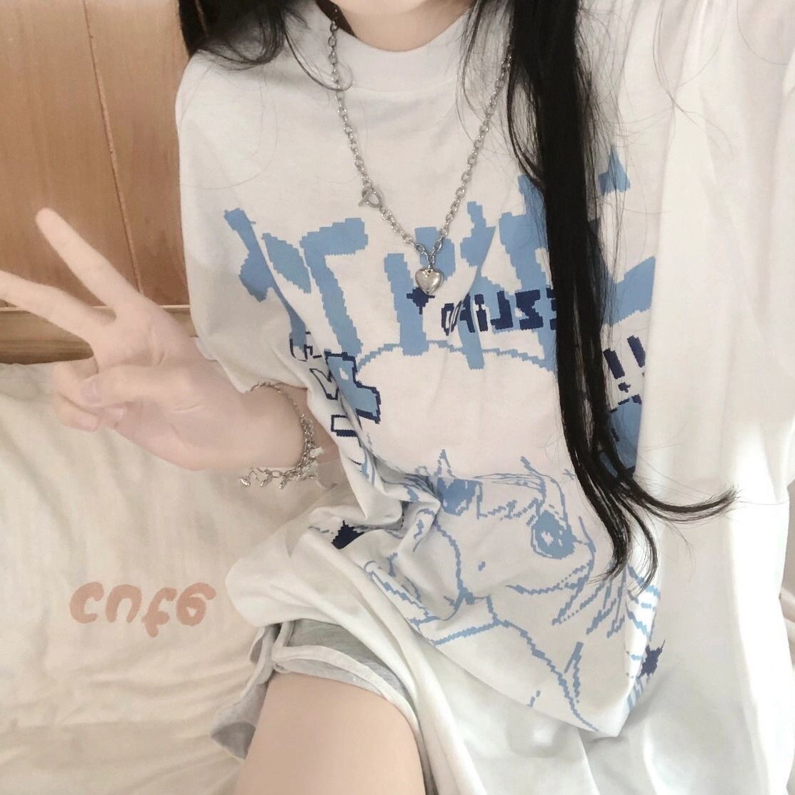 Two-dimensional cartoon short-sleeved t-shirt female students  summer Korean version of the new loose JK top ins T-shirt tide