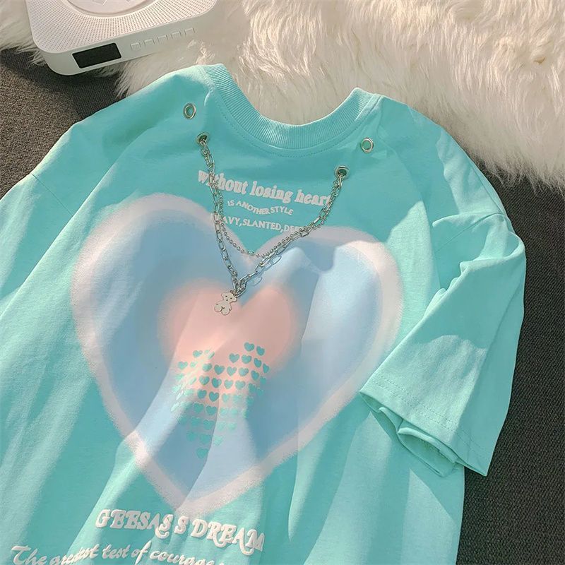 Ins super fire student casual love short-sleeved t-shirt female summer Harajuku bf style personality niche tide brand half-sleeved top