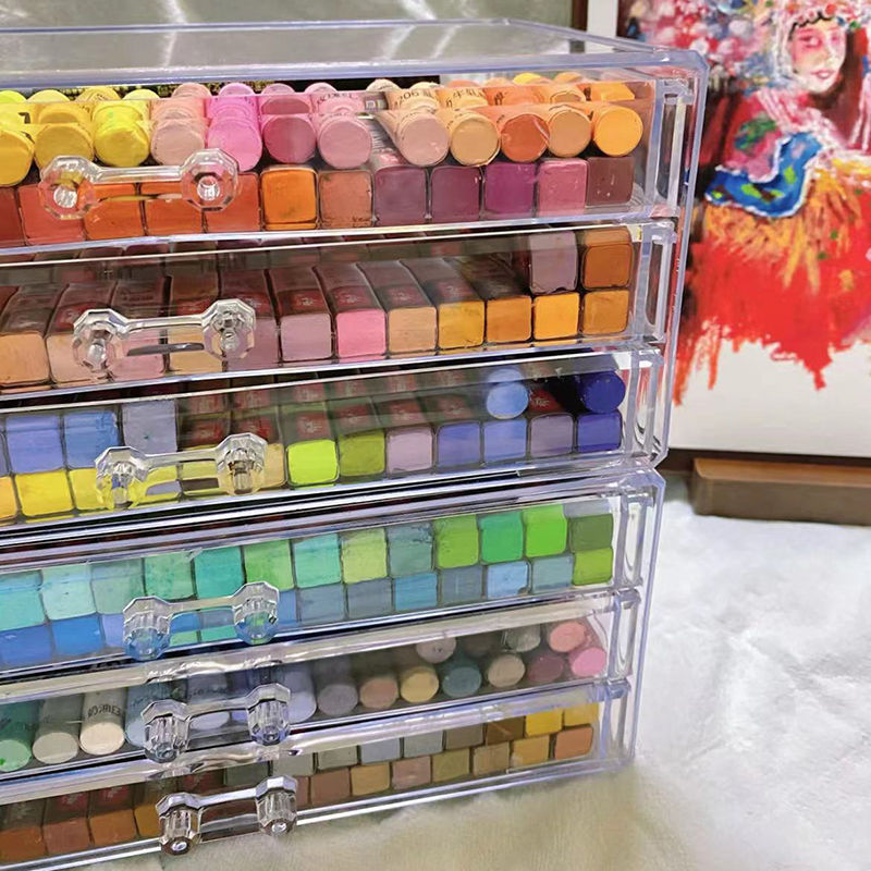 油画棒文具收纳盒透明桌面抽屉式儿童装彩铅蜡笔水彩笔整理置物架