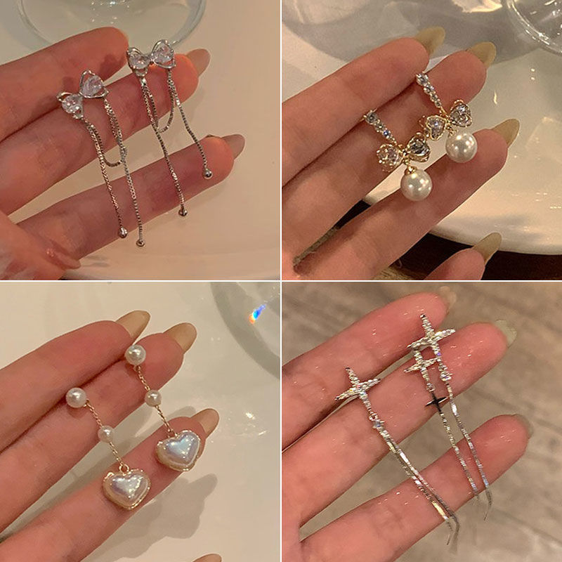 敲甜美~蝴蝶結長款流蘇耳環女ins小眾設計輕奢氣質顯臉瘦耳飾潮