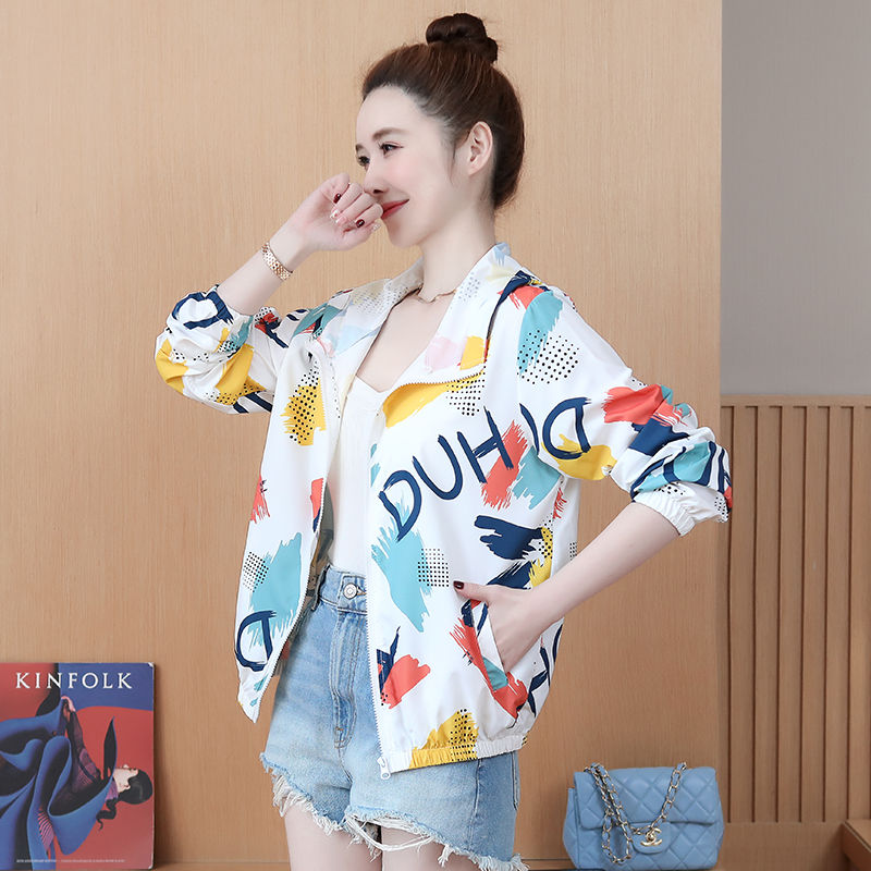 Short sun protection clothing for women to wear outside  new summer loose printed small breathable thin sun protection clothing jacket