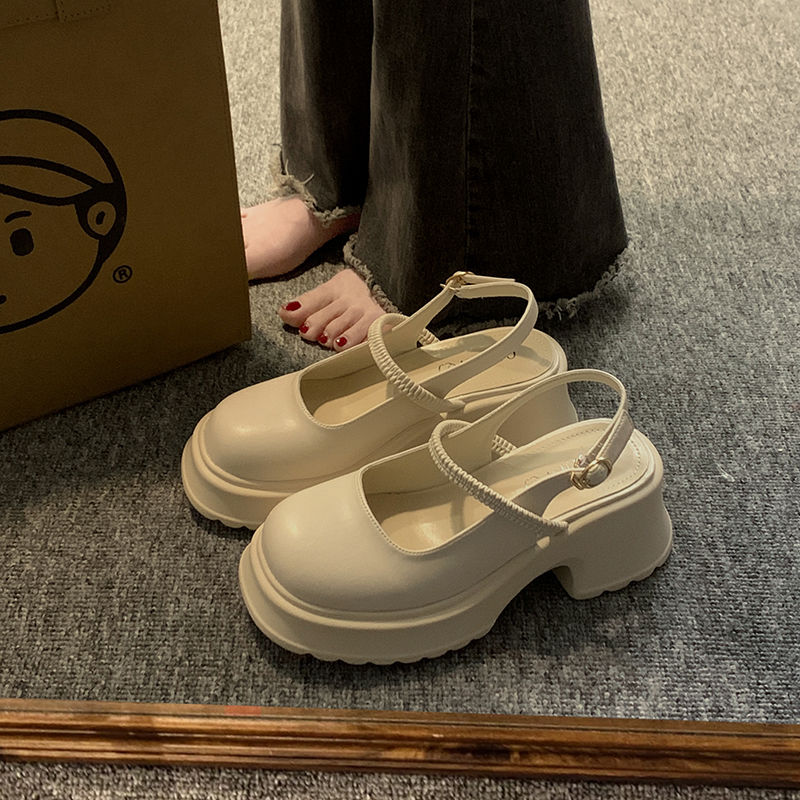 包頭涼鞋女2023年夏季新款時尚配裙子小個子粗跟防滑日系小皮鞋潮