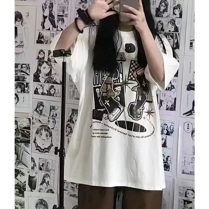 American vintage loose short-sleeved t-shirt women summer casual street bf style oversize European and American high street tops