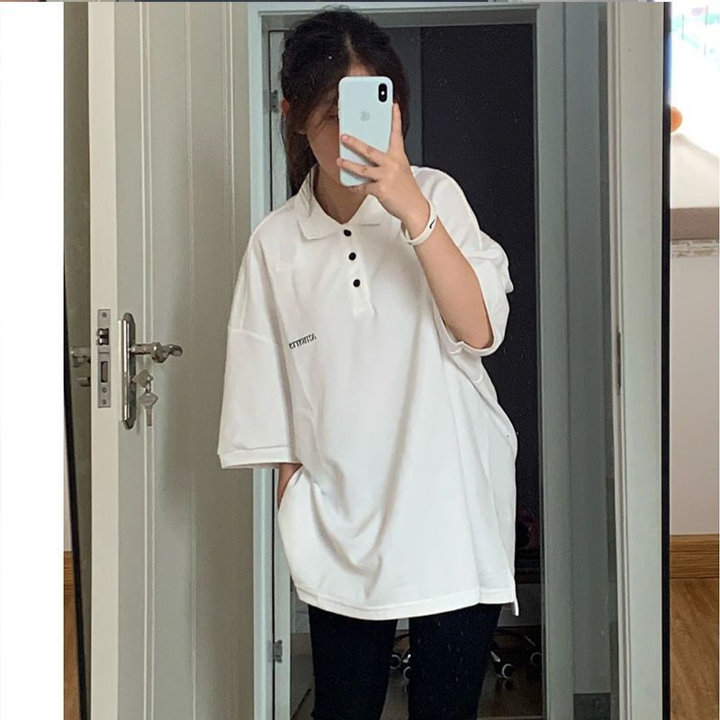 College style short-sleeved t-shirt women's summer loose all-match all-match letters casual street POLO shirt T-shirt tops ins tide