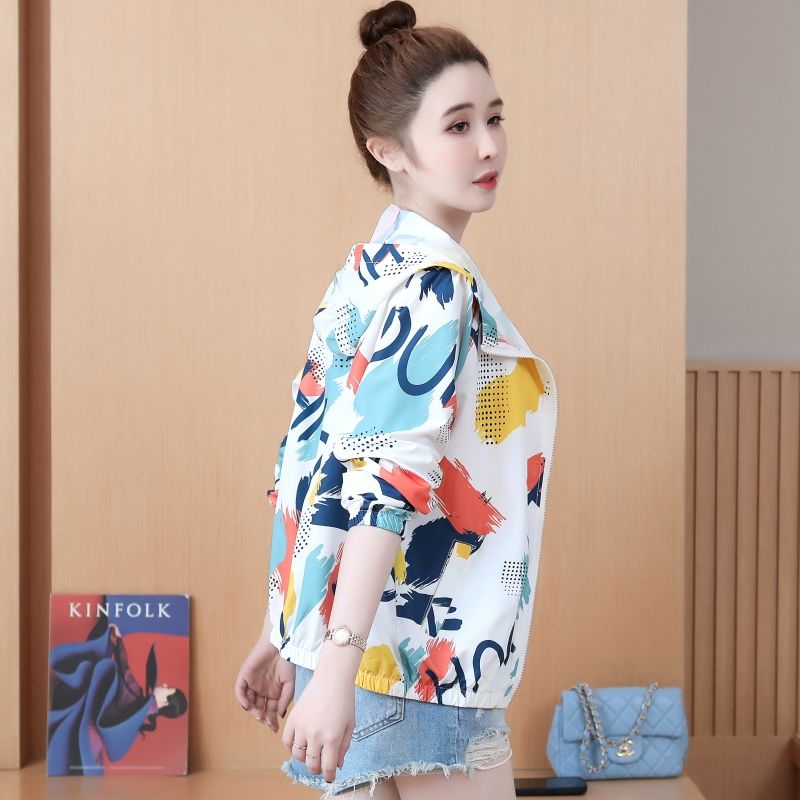 Short sun protection clothing for women to wear outside  new summer loose printed small breathable thin sun protection clothing jacket