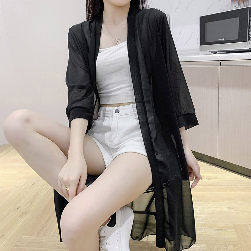 雪紡防曬衫女中長款2023夏季新款韓版外搭開衫披肩薄款外套防曬衣
