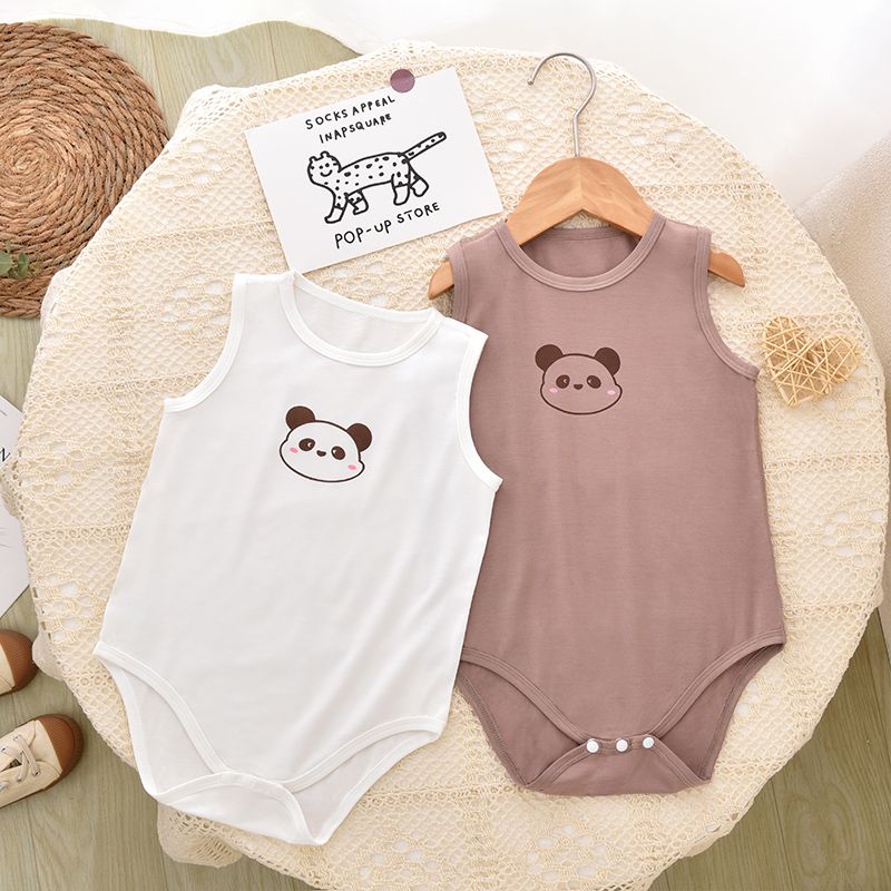 嬰兒連體衣薄款三角爬服夏季可愛寶寶衣服無袖哈衣新生兒睡衣透氣