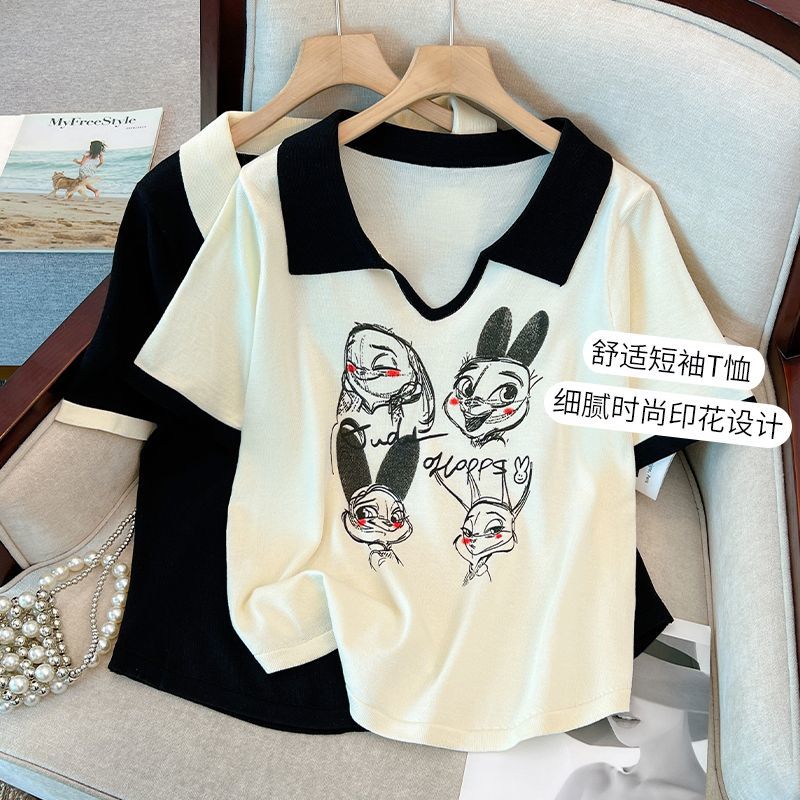 2-300 catties large size polo shirt short-sleeved t-shirt women's summer fat mm loose meat cover western trend niche top
