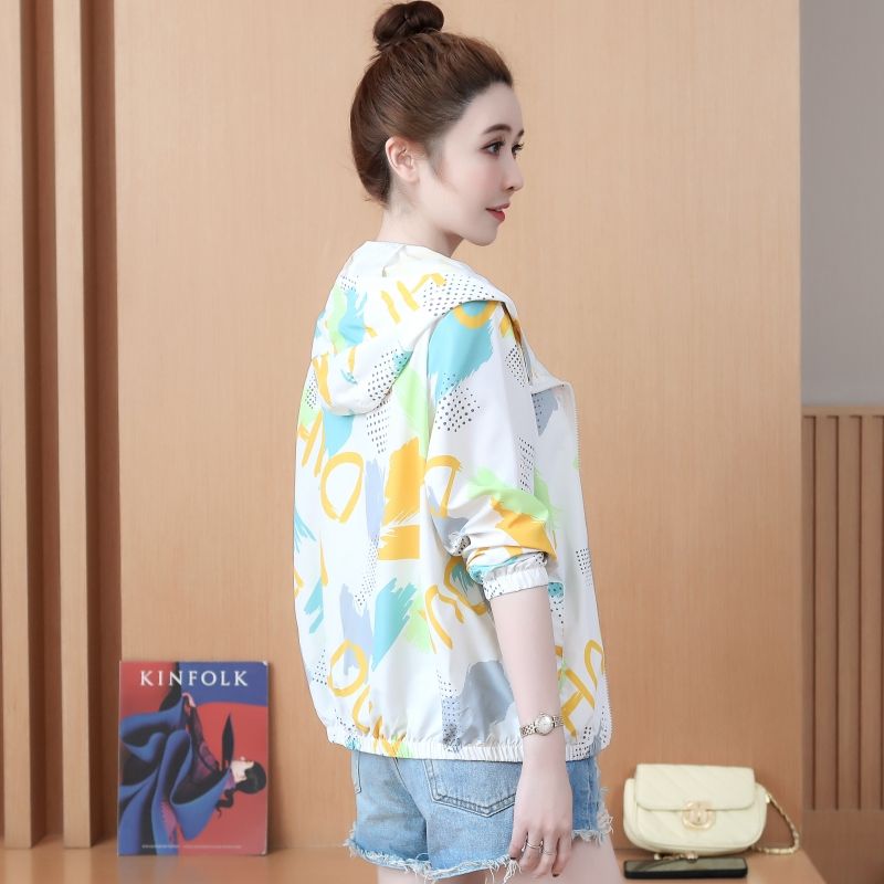 Short sun protection clothing for women to wear outside  new summer loose printed small breathable thin sun protection clothing jacket