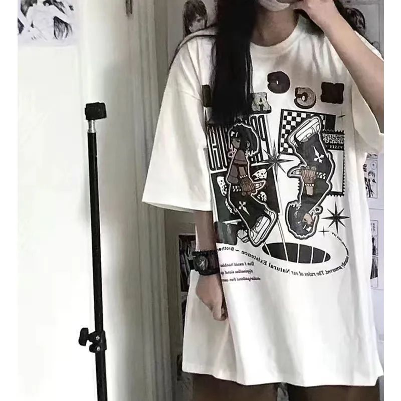 American vintage loose short-sleeved t-shirt women summer casual street bf style oversize European and American high street tops