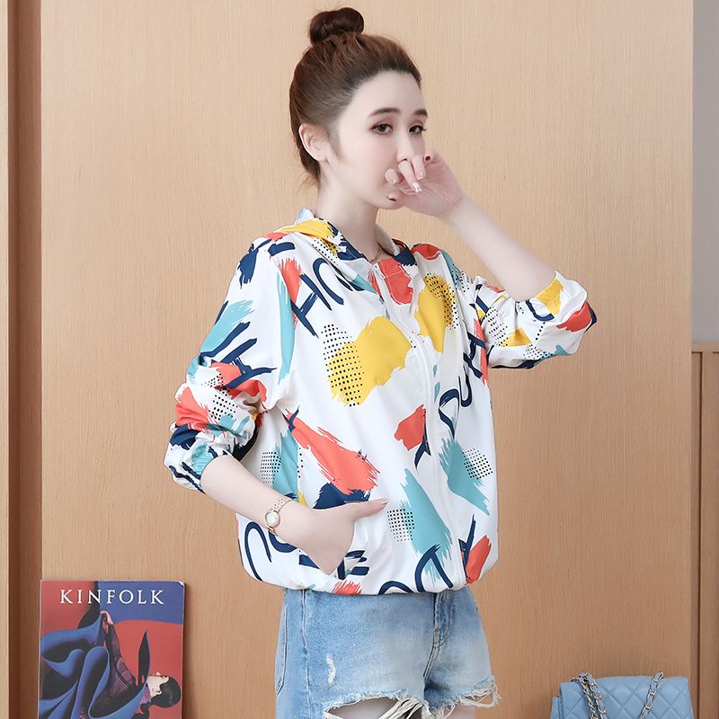 Short sun protection clothing for women to wear outside  new summer loose printed small breathable thin sun protection clothing jacket