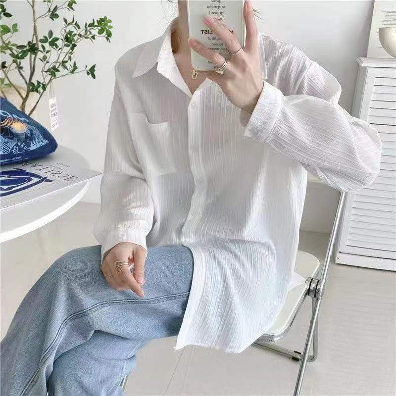 Grigio long-sleeved thin sun protection striped shirt top women's design niche summer loose shirt jacket