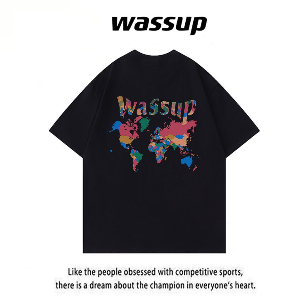 WASSUPELEVEN潮牌休閒短袖T恤男女情侶寬鬆純棉美式重磅半袖上衣