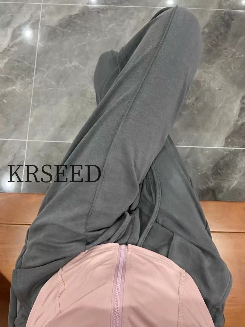 KRSEED灰色高腰闊腿褲女夏薄款寬鬆顯瘦垂感抽繩運動休閒長褲子潮