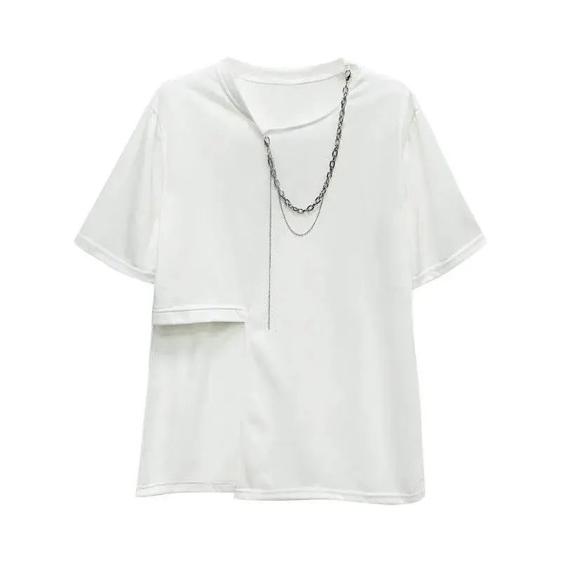 Irregular short-sleeved T-shirt women's summer  new design sense niche split fork mid-length loose white top