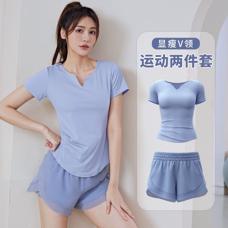 瑜伽服女夏2023新款專業速干跑步速干普拉提健身套裝運動短袖上衣