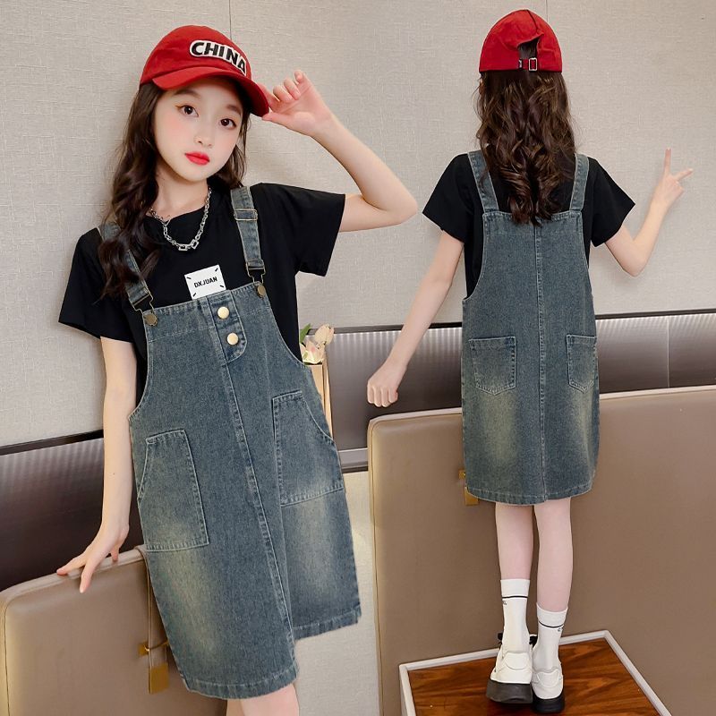 女童夏裝牛仔連衣裙2023新款兒童公主裙女孩背帶裙洋氣吊帶裙子潮