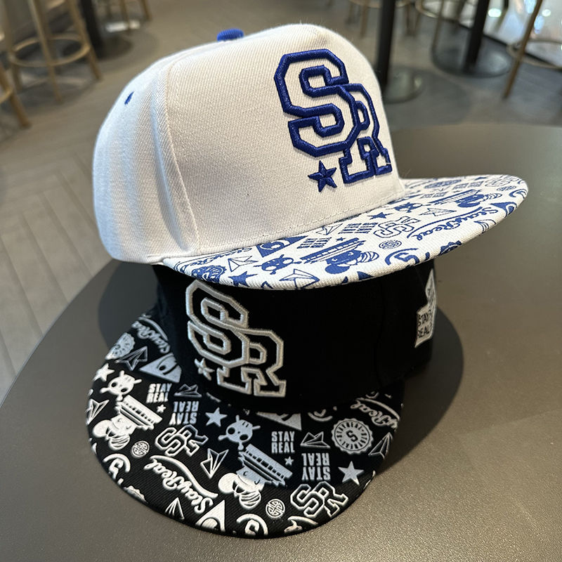 Black and white flat brimmed hat for men in spring and summer, wide brimmed hip-hop hat for big children, big head_voghion.com