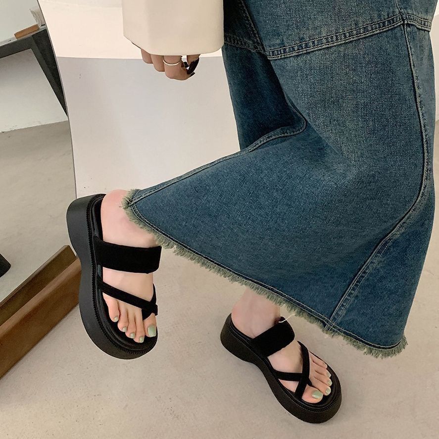 Thick-soled slippers women's  new summer niche platform shoes with skirt outer wear design sense of sandals French sandals