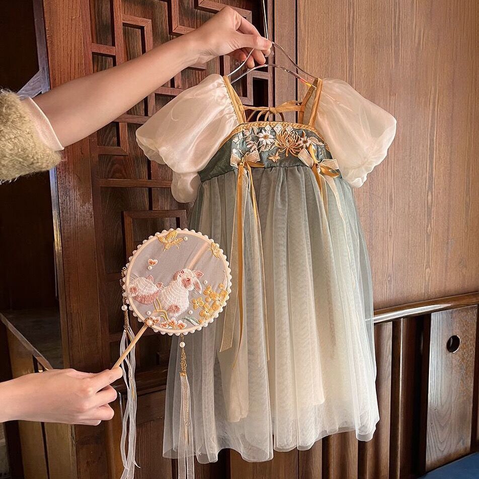 女童連衣裙夏裝2023新款兒童漢服公主裙夏季洋氣小女孩漂亮裙子仙