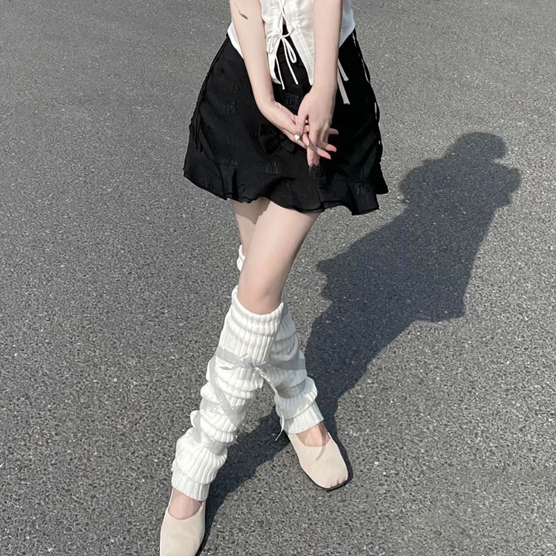 芭蕾风针织小腿堆堆袜套女日系jk白色竖条纹过膝腿套洛丽塔纯欲风