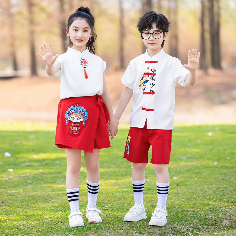 幼兒園園服男女童畢業照漢服民族風夏裝六一表演服夏季小學生校服