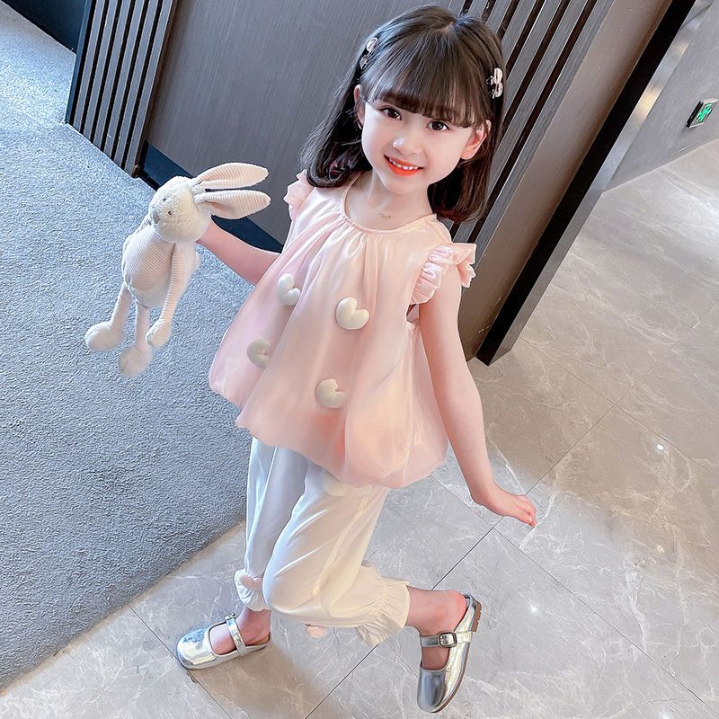 女童夏裝套裝2023新款兒童裝女寶寶時髦洋氣衣服小童網紅夏款夏裝