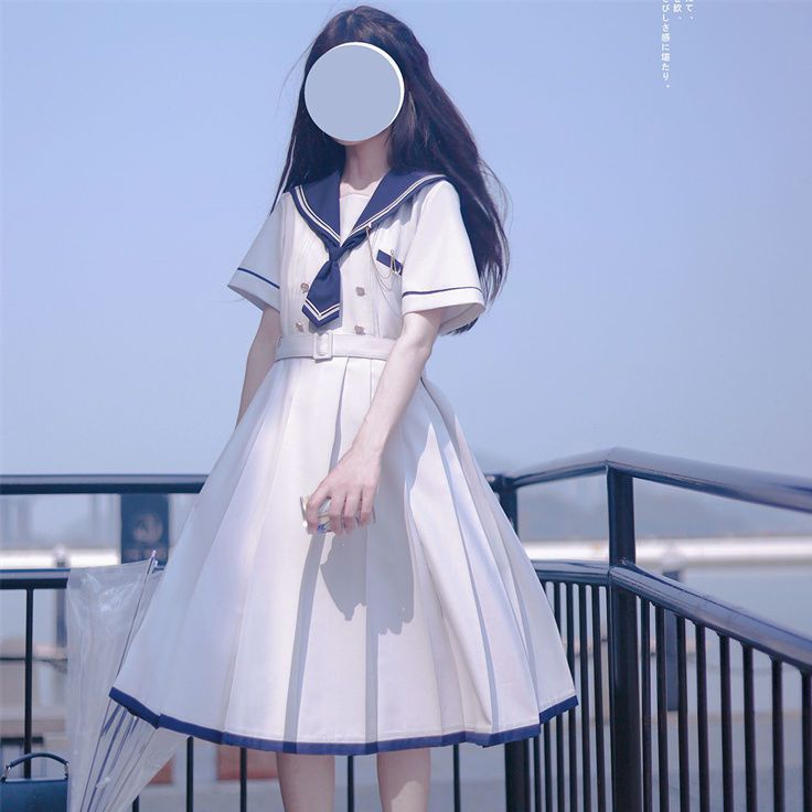 夏季新款日系jk水手服氣質收腰顯瘦連衣裙女學生中長款百褶a字裙
