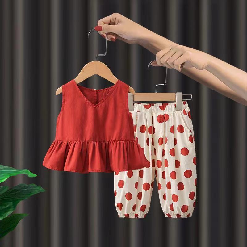 2023 new summer children's clothing, girls' suits, children's summer clothes, baby girls' vests, anti-mosquito pants, two-piece trendy set