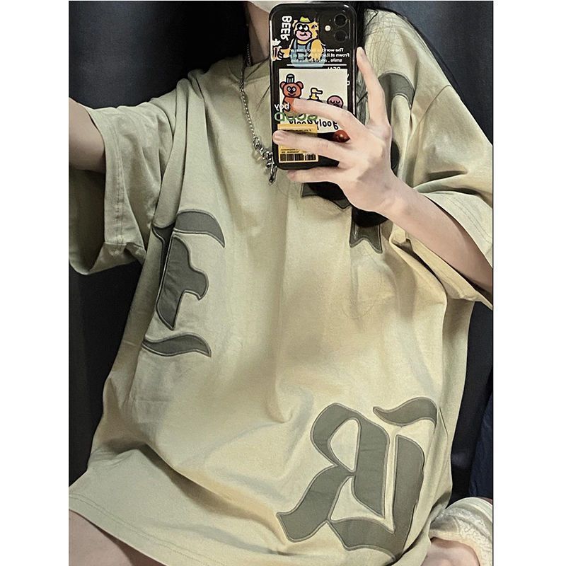 Summer bf style short-sleeved t-shirt female American retro design sense oversize letters loose couple top tide ins