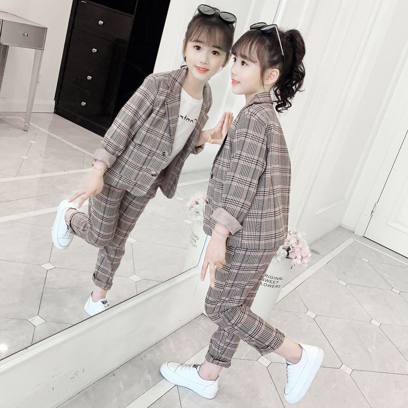 女童春秋季西裝套裝2023新款中大童韓版女孩洋氣走秀小西服兩件套