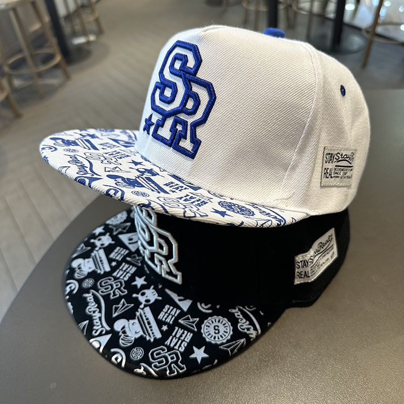 Black and white flat brimmed hat for men in spring and summer, wide brimmed hip-hop hat for big children, big head_voghion.com
