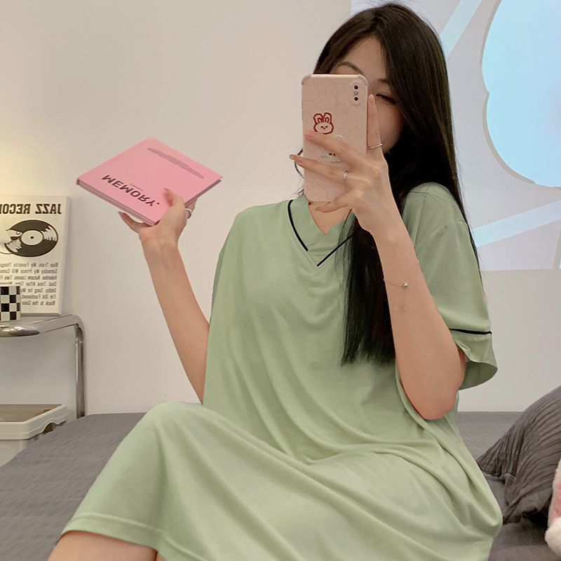 Summer new cotton with chest pad short-sleeved nightdress Korean version of students 2023 explosion style loose pajamas female home service