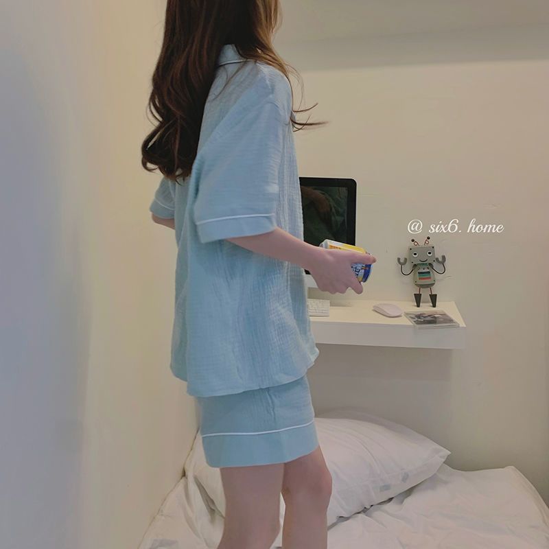 Baby cotton pajamas women's summer ins style simple sweet cardigan high-end short-sleeved shorts two-piece suit home service