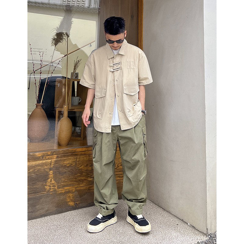 Summer thin short-sleeved shirt men's Korean style trendy loose half-sleeved top American tooling casual shirt jacket