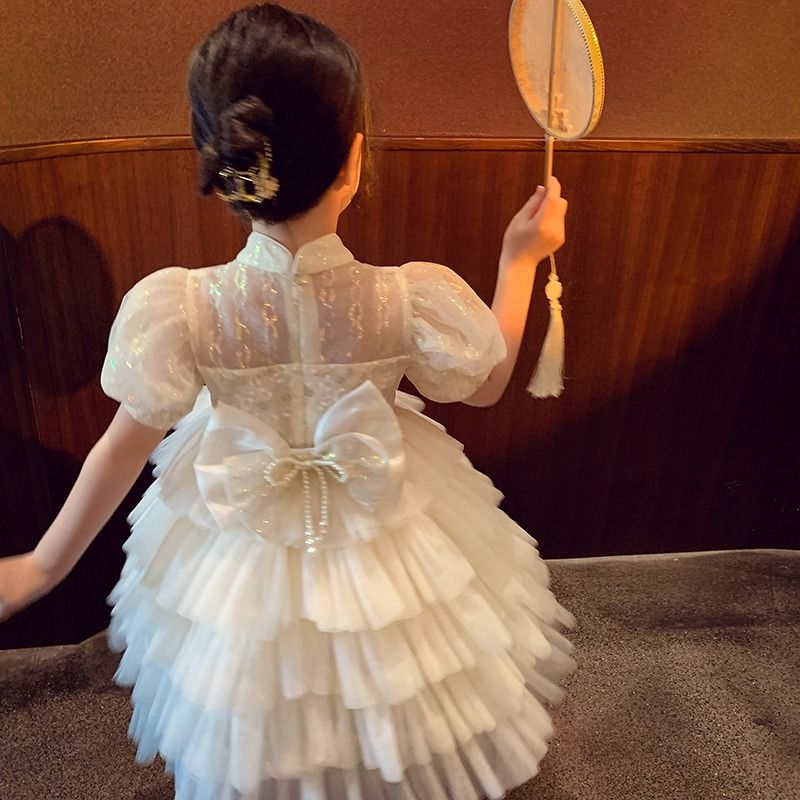 兒童演出服中國風女孩旗袍夏裝2023新款洋氣兒童連衣裙網紗公主裙