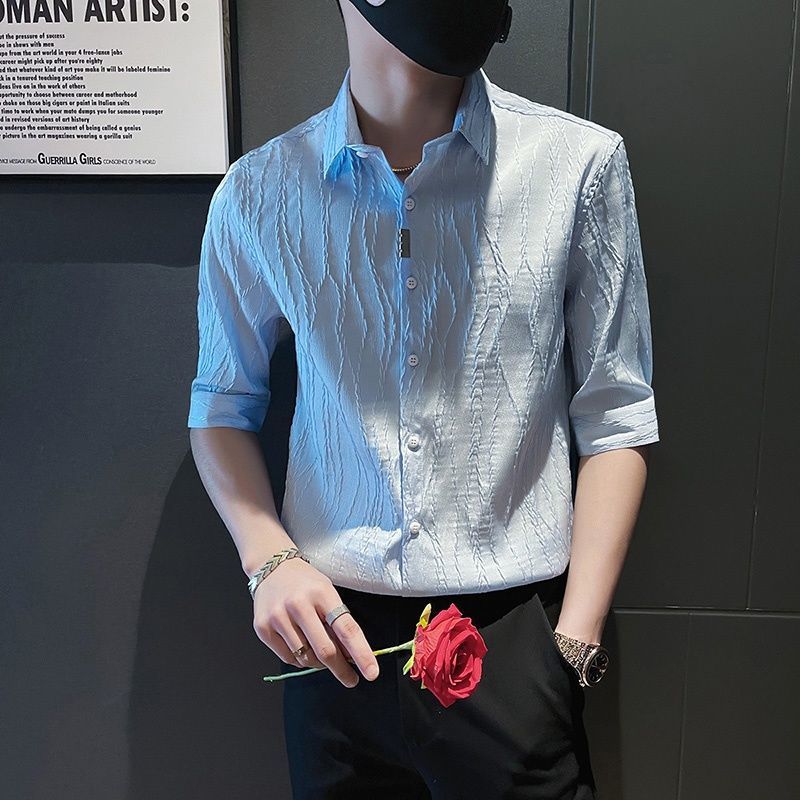 新款衬衫男短袖韩版潮流七分袖衬衣两件套轻熟风夏季高级感寸衫男