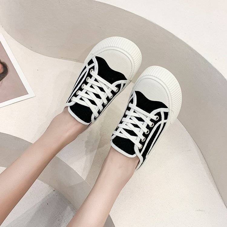 Lazy Baotou half-slippers women's summer wear 2023 new breathable canvas shoes slip on thick-soled muffin small white shoes