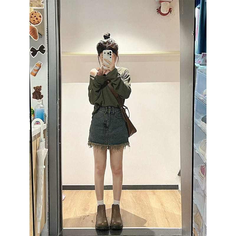 復古牛仔半身裙女2023夏季大碼胖mm高腰顯瘦流蘇A字包臀短裙子潮
