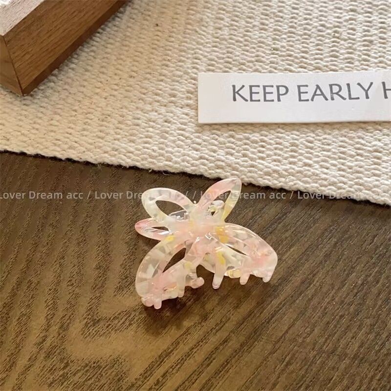 Korean style pink and purple patterned acetate butterfly hairpin, sweet and versatile grabber hairpin, ponytail clip, fashionable hair accessory