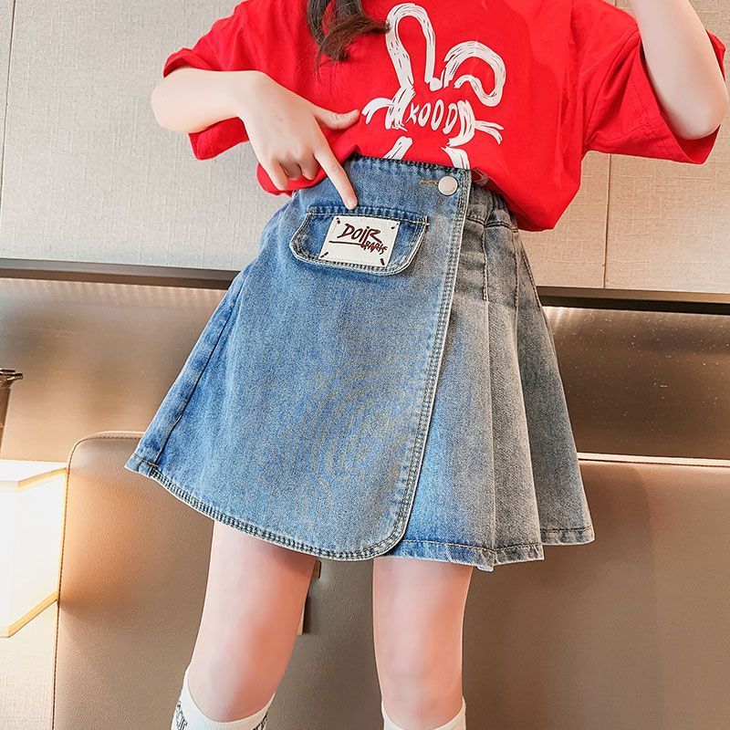 Girls pleated denim skirt summer thin section  new summer dress big children fashion children's all-match skirt