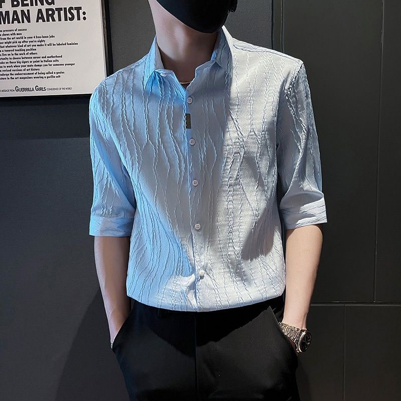 新款衬衫男短袖韩版潮流七分袖衬衣两件套轻熟风夏季高级感寸衫男
