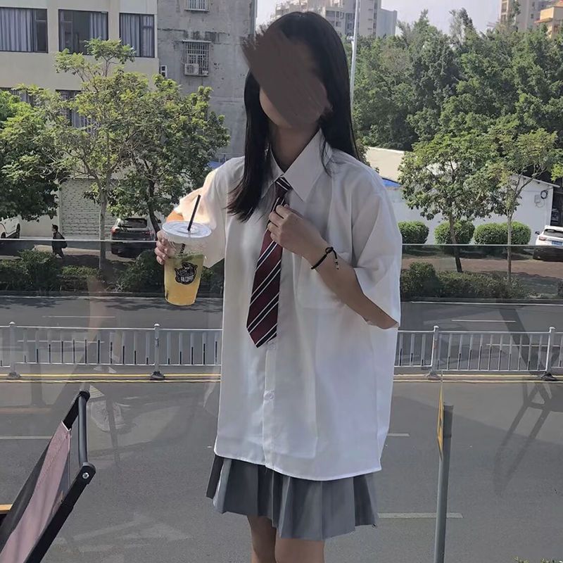 日系學院風校供感韓版jk制服襯衫女學生寬鬆百搭襯衫百褶裙套裝