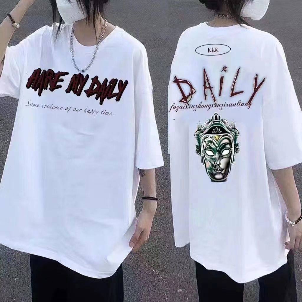 100%純棉夏季新款美式高街oversize短袖T恤女復古情侶潮牌上衣服