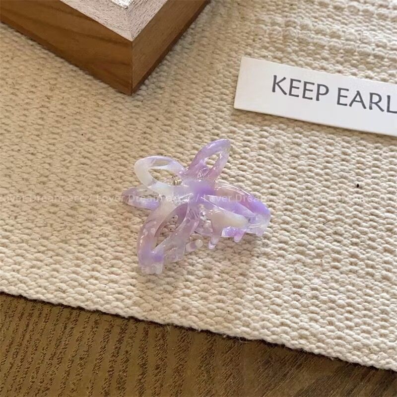 Korean style pink and purple patterned acetate butterfly hairpin, sweet and versatile grabber hairpin, ponytail clip, fashionable hair accessory