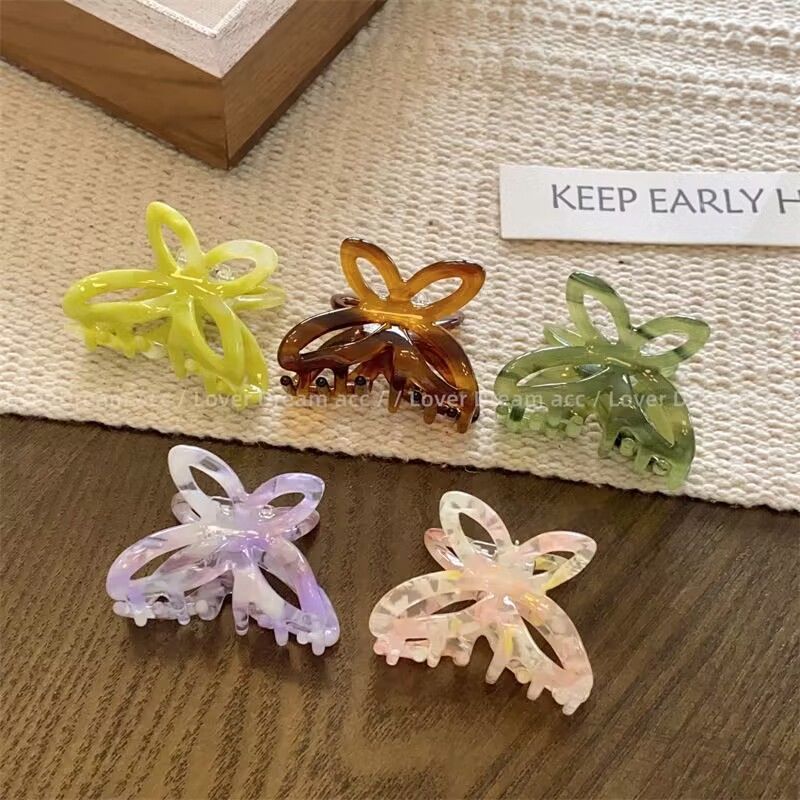 Korean style pink and purple patterned acetate butterfly hairpin, sweet and versatile grabber hairpin, ponytail clip, fashionable hair accessory