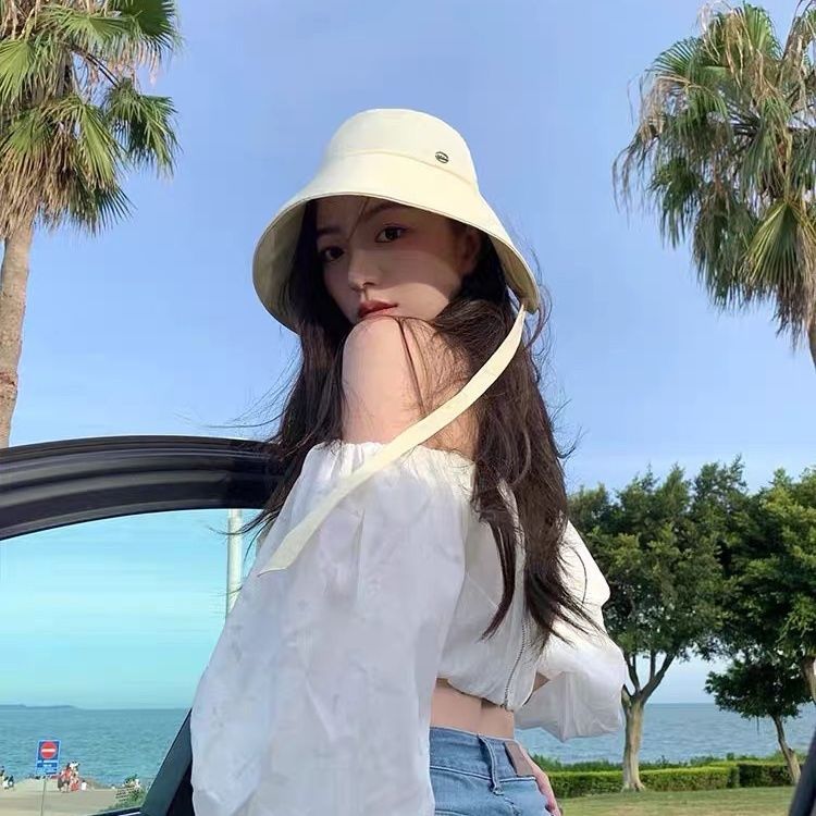 New sun protection hat female streamer summer outdoor big eaves fisherman hat cover face anti-ultraviolet sun hat casual